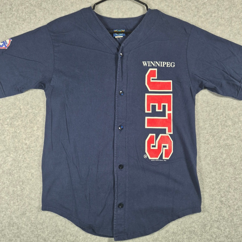 Vintage 1993 Woody Sports Winnipeg Jets NHL Jersey Mens Large Blue Hockey Shirt
